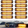 10Pcs LED Emergency Strobe Light, Amber White 6-LED Ultra Slim Surface Mount Flashing Warning Hazard Caution Light Bar For Car Truck Off Road