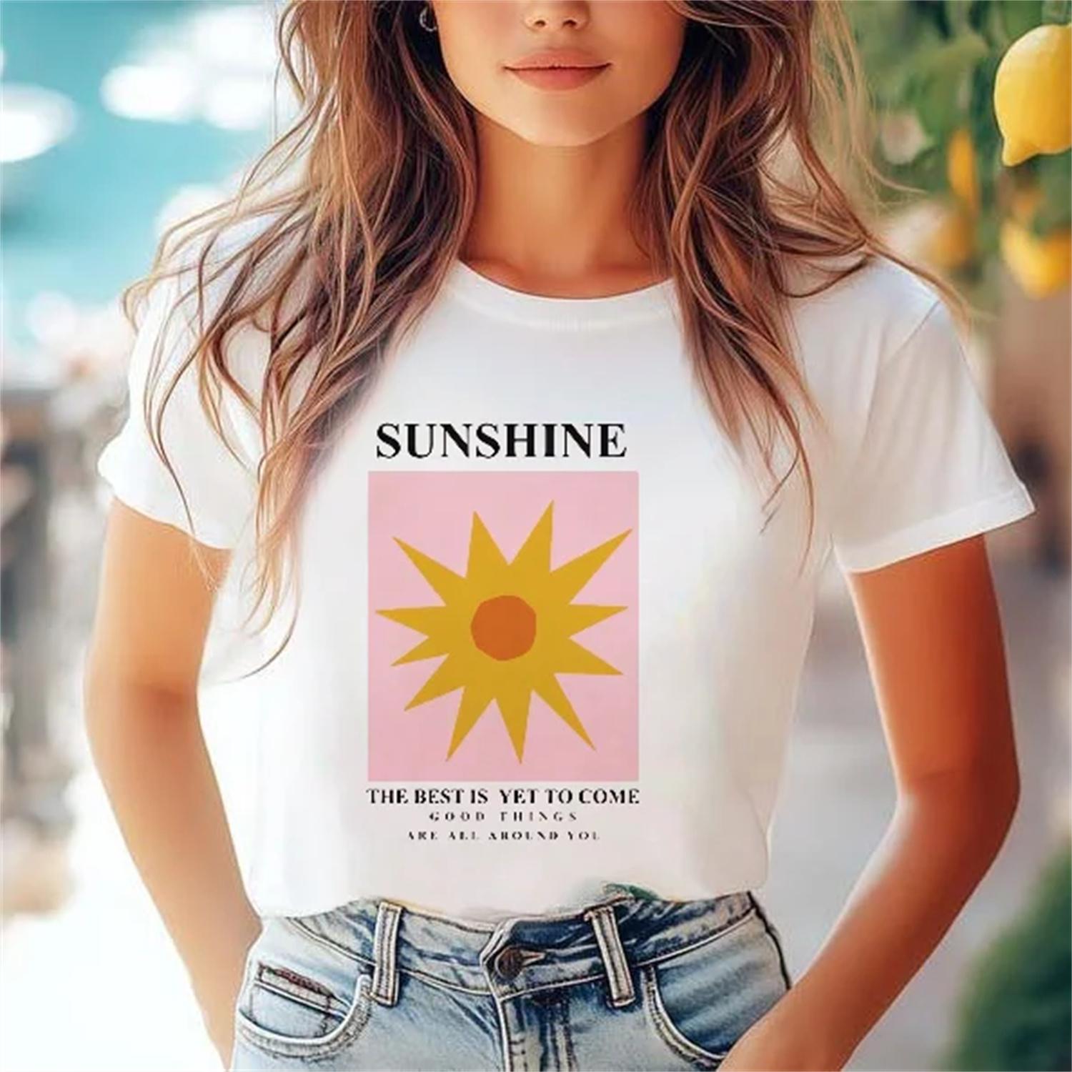 Cute T-Shirt Printed Round Neck Casual Fashion Women s Sweet Pattern Women s T-Shirt Clothing Printed Harajuku Short Sleeved S