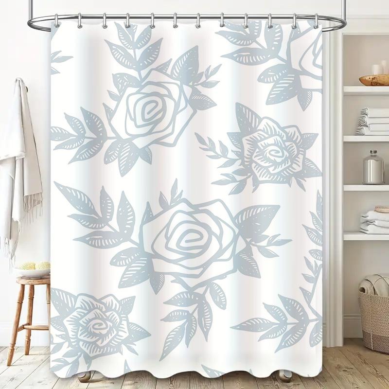 Vintage Floral Print Shower Curtain Waterproof Bathroom Decor Home Decoration Rectangular Shower Curtains For Bathrooms Grey Whi