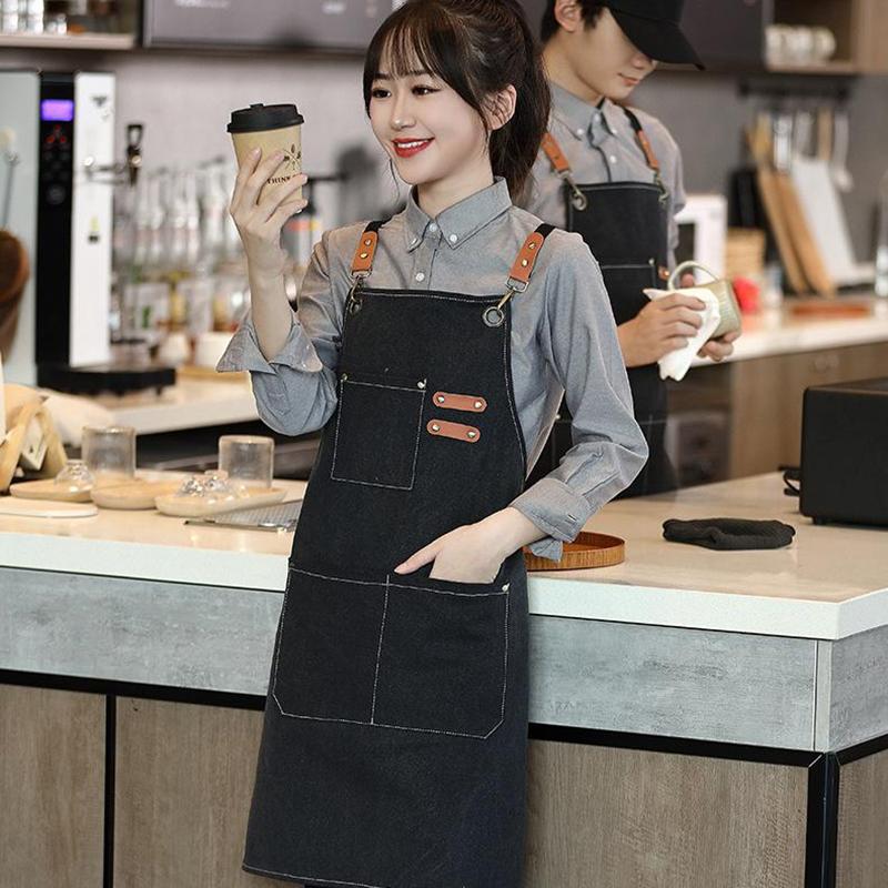 Household Canvas Apron Oil-Proof Can Wipe Hands Kitchen Cooking Men Women Adult With Tool Pockets  Coffee Over Apron