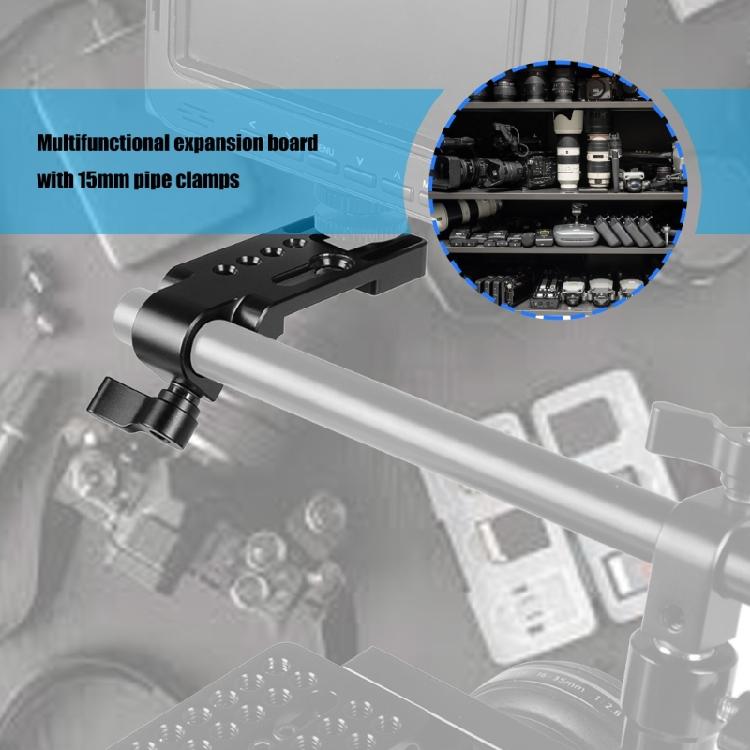 1 Set Photography Expansion Board 15mm Tube Clamp Mount Aluminum Alloy Accessory Mount Camera Gear with Screw Black
