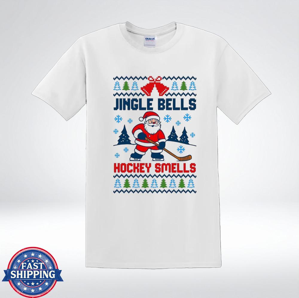 Jingle Bells Hockey Smells Funny Santa Ugly Christmas Hockey T-Shirt
