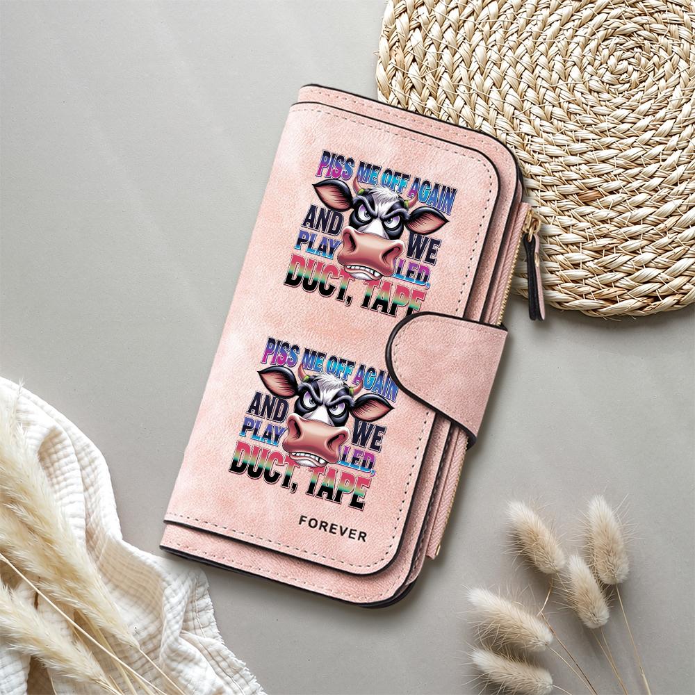 Funny Cow Print PU Leather Wallet Casual Multi Slot Card Holder Fashion Long Zipper Purse