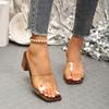 Large size summer new square head one-character thick heel cool slippers catwalk fish mouth high heels