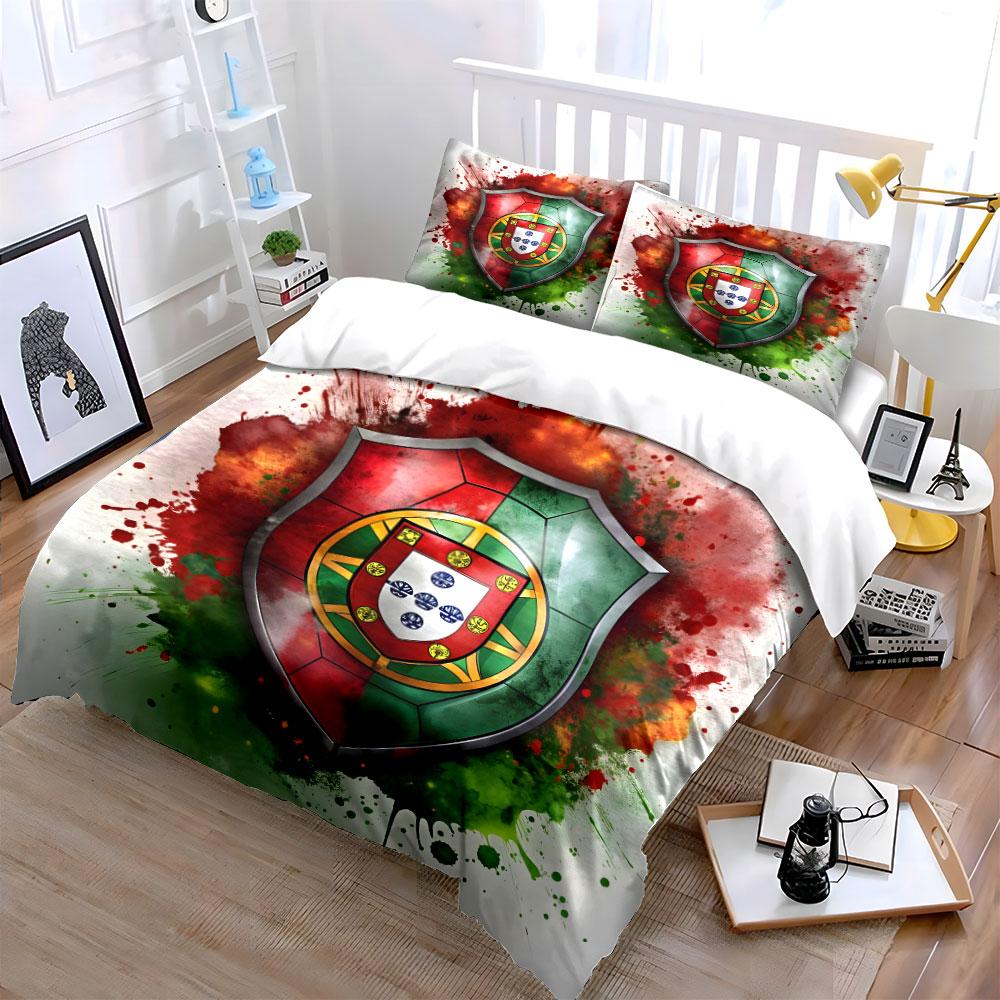 Portuguese flag-themed shield. Bedding sets Duvet cover sets Duvet covers Pillowcases(1*Duvet Cover 2*Pillowcases without duvet insert)