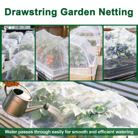 Insect Barrier Netting for 2 Ft Diameter Round Raised Beds Garden Netting with Drawstring Fine Mesh Plant Cover for Vegetables Flowers Fruits