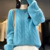 Pullover Autumn and Winter Women Fried Dough Twists Sweater Women Inside Knit Top Versatile Pullover Solid Sweater Female Tops