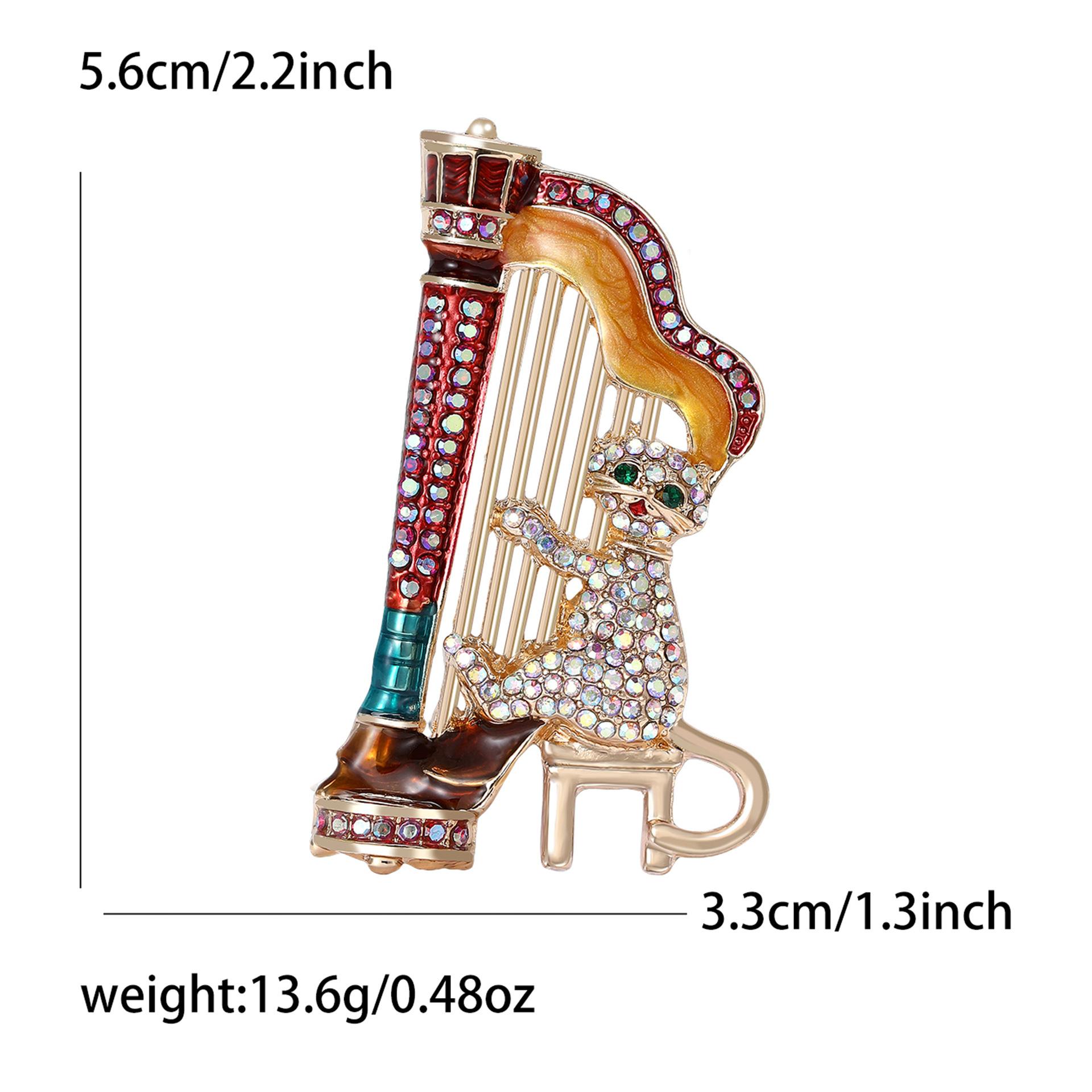 

Creative Music Cat Brooch Playing Harp Musician Rhinestone Cute Cartoon Pin Animal Pins Jewelry Gift