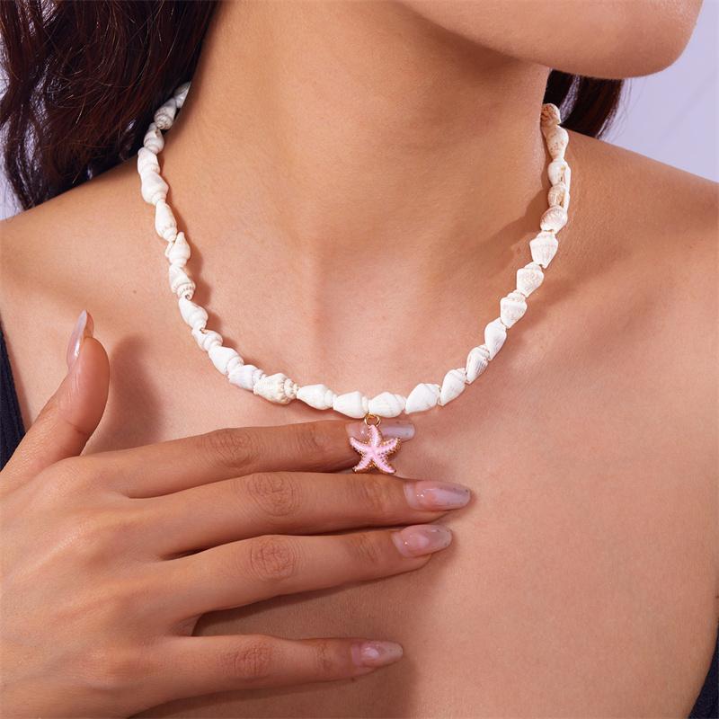 Collier pendentif étoile de mer coquillage style plage d'été pour femmes Choker fait main perles coquillage conque Bijoux fête Bohème