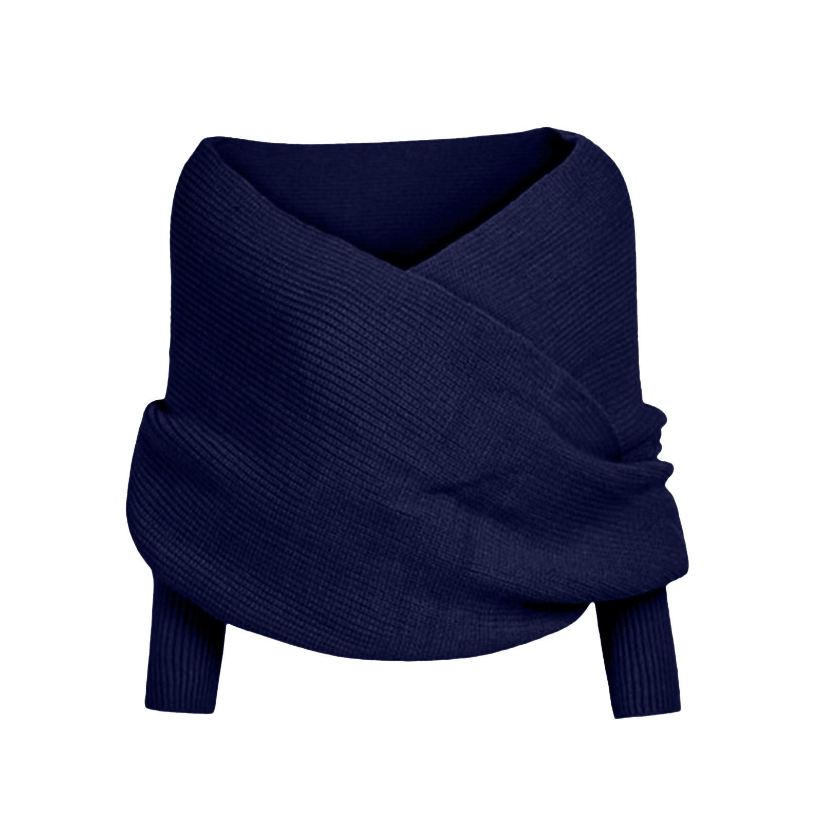 

Вязаный шарф с косичками, Вязаный шарф с косичками с рукавами для женщин, Вязаный шарф с косичками, Шарф с рукавами One Size тёмно-синий