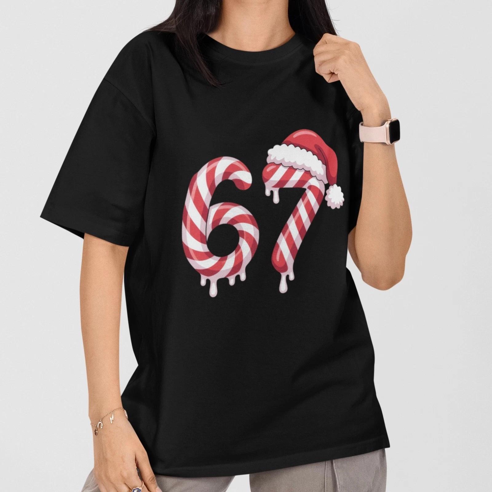 67 Meme Christmas Candy Cane Number Santa Graphic T-Shirt Unisex Holiday Tee Top XXXL