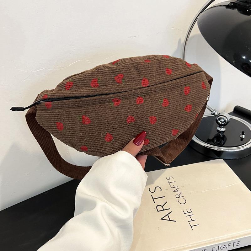 Literary Velvet Breast Bag Women's New Fashion Strawberry Printed Messenger Bag Casual Trendy Versatile Shoulder Bag