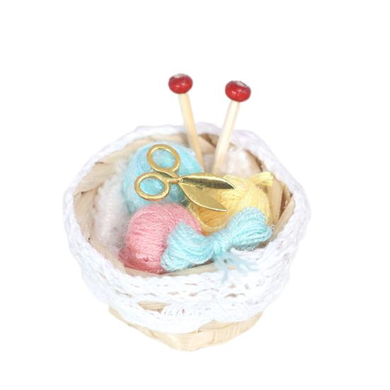 Knitting Tool Model Colorful Miniature Bamboo Basket Braided Yarn Ball Ornament for Dollhouse Decorations