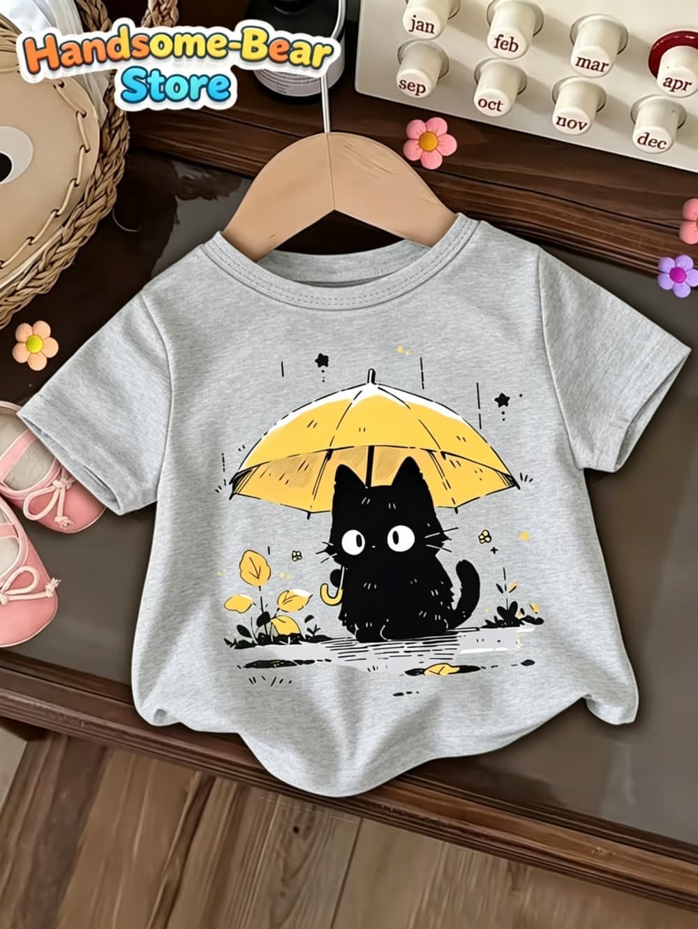 T-Shirt for Girls Cute Cat Umbrella 3D Print Girl Short-Sleeve Top Cartoon Cat Summer Clothes Child T-Shirt Children s Clothing 100