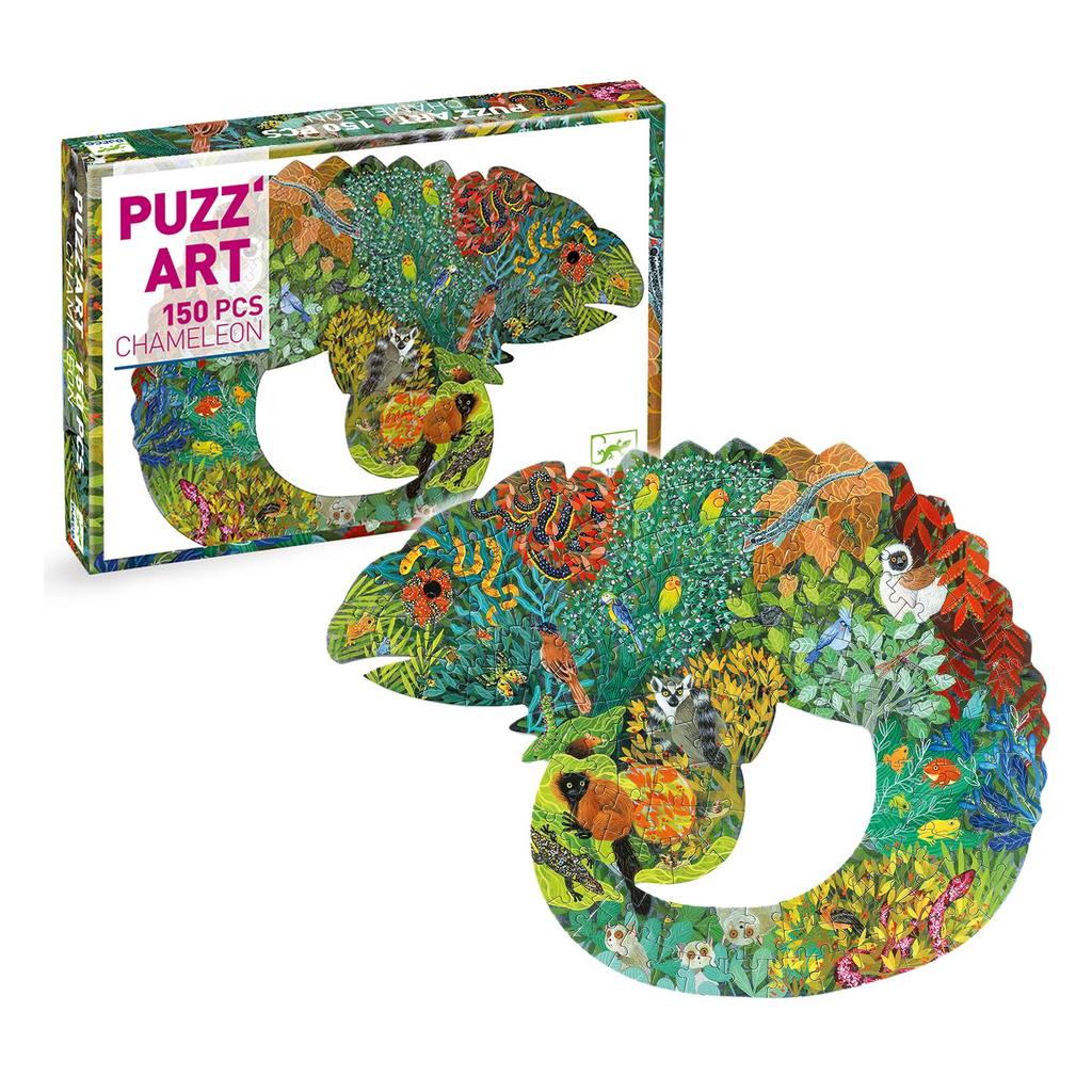 DJECO Puzzle Art Chameleon 150-Piece Jigsaw Puzzle, Animal Educational Puzzle, Stylish Montessori Style, Ages 6, 7, and 8, Boys and Girls, Elementary