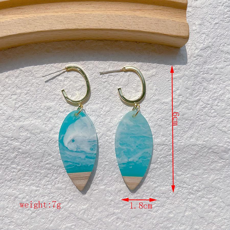 

Гавайские богемные геометрические серьги из смолы и дерева - Серия Океан