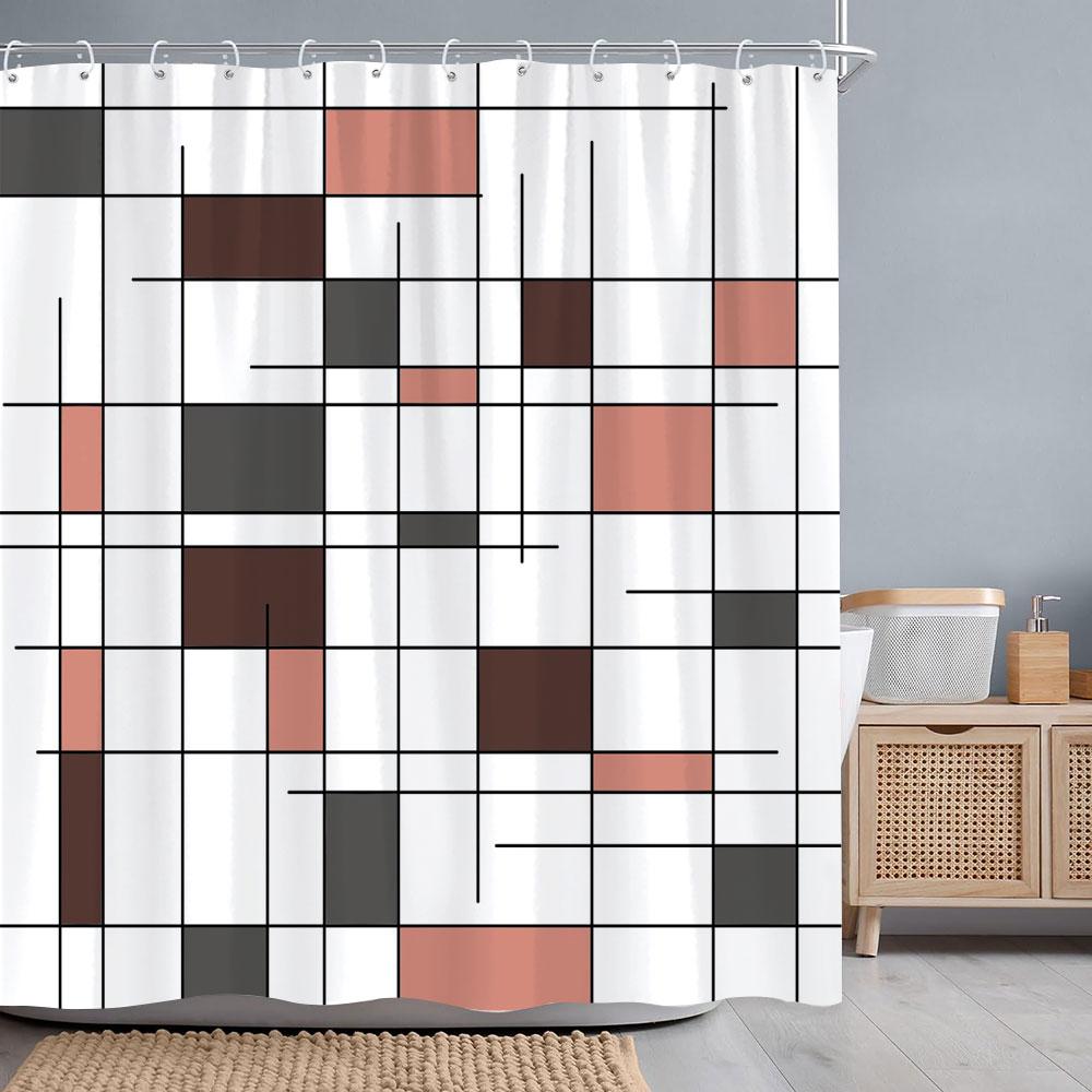 Abstract Geometric Shower Curtain Black White Colourful Colour Block Line Simple Modern Polyester Shower Curtains Bathroom Decor
