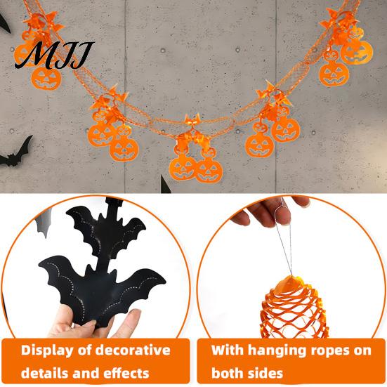 Home Showcase Atmosphere Props 10 FT Halloween Garland, Spooky Spider Bat Pumpkin Hanging Bunting No Assembly Required Holiday Decor Banner Decoration