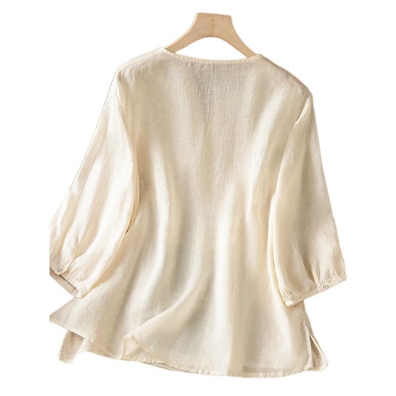 Vintage Embroidered Lace Collar Loose Fit Summer Blouse