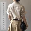 Blouse for Short Sleeve Office Commuting [Quiet Wave] Women, Top, Chiffon, Plain, Buttonless, Collared, Slimming, Elegant, Figure-Hidden, Stylish,