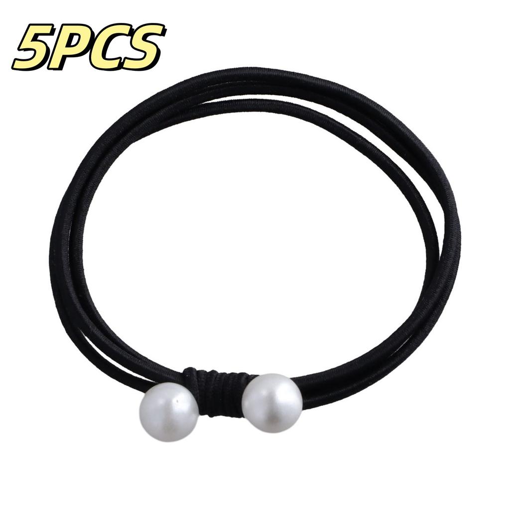5pcs Pearl Hair Ties Girls Black High Elastic Rubber Bands for Women Kids Thin Scrunchies Hair Accessories Simple Hair Rope