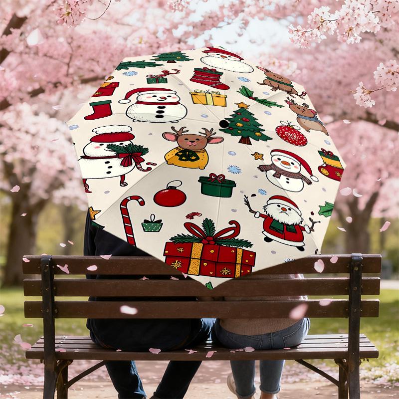 1PC Christmas, ornaments Automatic Open/Close Umbrella with Windproof, 8-Rib Sturdy Canopy, Durable Ribs, Fashionable Design, Outdoor Accessory, Fun P