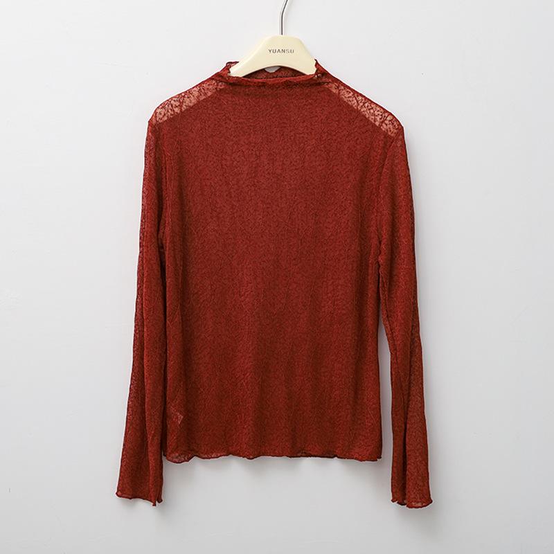 

Chic French Lace Semi-High Neck Top – Versatile Solid Color for Autumn/Winter One Size