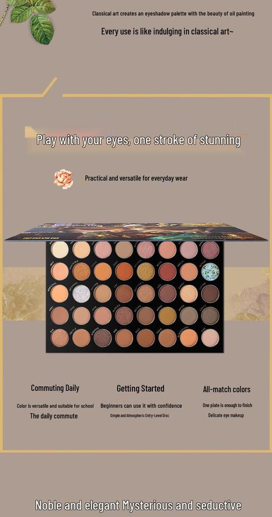 NOVO 40-Color Eyeshadow Palette: Pearlescent, Matte, Glitter, Earth Tones - Ideal for Students & Daily Use.