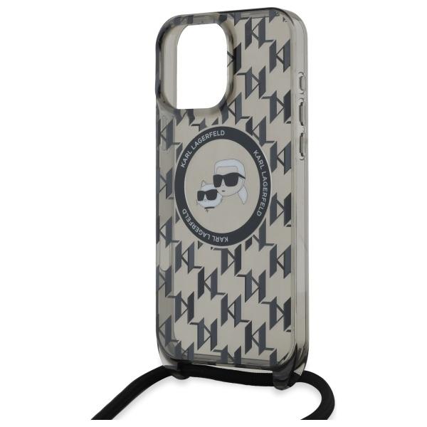 Karl Lagerfeld Klhmp16Lhckcklck Iphone 16 Pro 6.3 Czarny/Black Hardcase Iml Crossbody Monogram Karl & Choupette Head Magsafe