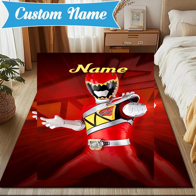 Custom Name Ranger Hero Pose Rug for Living Room, Game Rooms, Office, Bedroom, Floor Mat Playful Design, fan gifts Christmas decor
