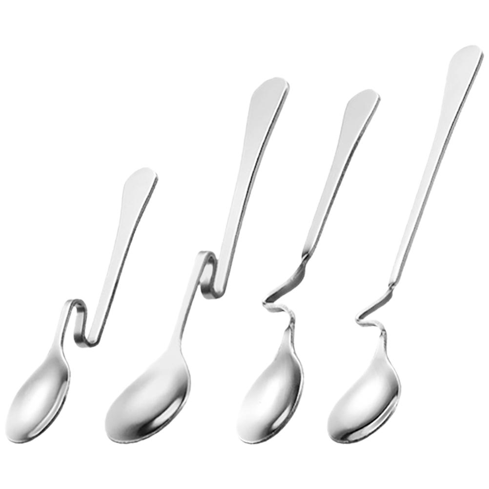 4 Pcs Stainless Steel Tableware Hanging Cup Coffee Spoon Mixing Household Dessert Stirring Spoons Whisk Honey Serving Utensils