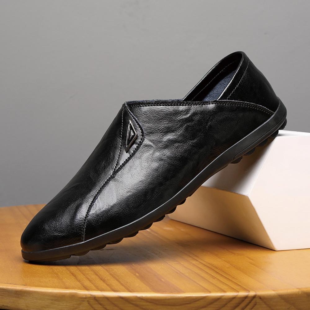 Casual Leather Shoes for Men Slip Resistant Soft Sole Trendy Loafers Comfortable Driving Shoes