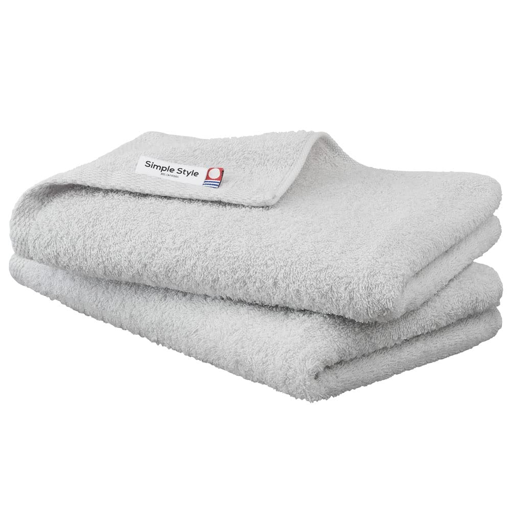 Iris Ohyama Imabari Towel Certified Big Face Towel, Light Gray, Set of 2, 100% Cotton, Simple Towel, Lightweight and Compact, Soft and Gentle Touch,