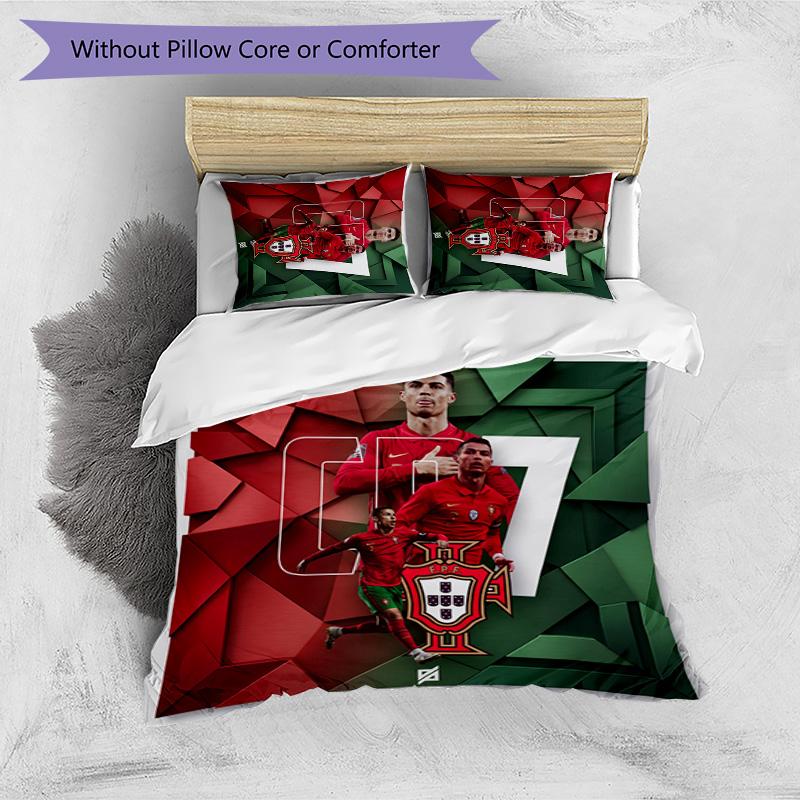 Set Biancheria da Letto Stampata Calcio Portogallo 3 Pezzi Set Copriletto Traspirante Accogliente come Regalo per la Casa Nuova o per le Feste