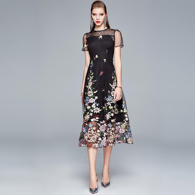 

Цветное вышитое облегающее платье с высокой талией для женщин - выпуск 2025 г. чёрный