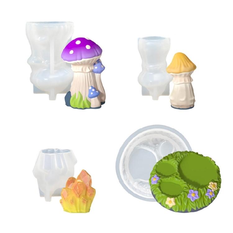 4 Pack Mushroom Figurines Silicone Mold Silicone Texture for Handmade Ornaments Holiday Decorating Creative Art Projects 1