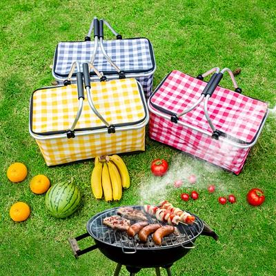 1pc Collapsible Picnic Storage Basket, Portable Insulated Storage Box with Metal Handle, Hot and Cold, Large Collapsible Storage Basket