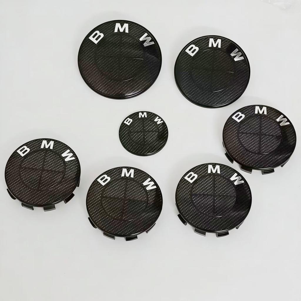 forBMW Car Badge Logo Set 7pcs Front Hood 82mm Rear 74mm Wheel Cover 68mm Steering Wheel Sticker 45mm - Auto Accessories for BMW gsrm90