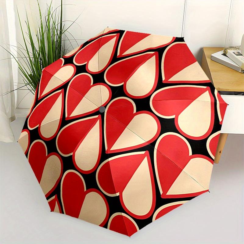 1pc Heart Love Automatic Open/Close Umbrella with Windproof, Functional Design, 8-Rib Sturdy Canopy