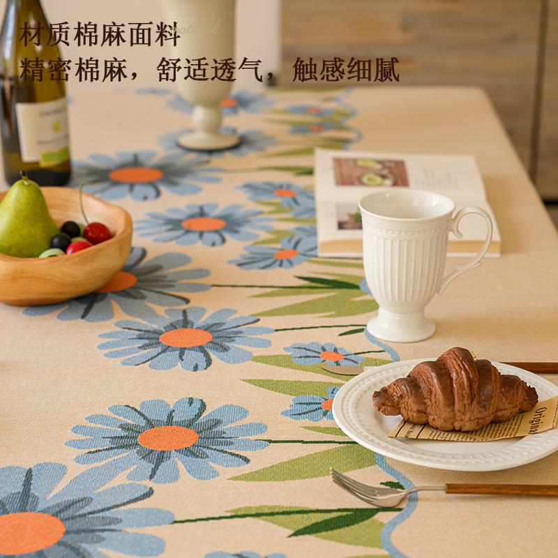 Pastoral Chrysanthemum Tablecloth Light Luxury High-End Embroidery Ins Wind Small Fresh Tablecloth Dining Table Desk Round Cotton And Linen Cover