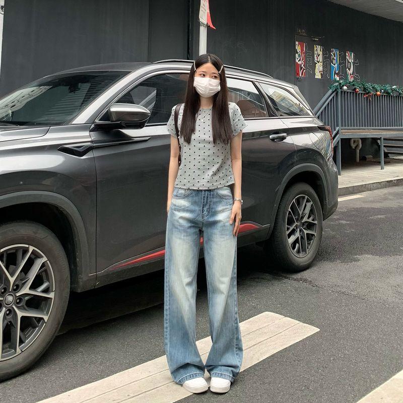 

Brother Chun L.G.S.P Style Washed Wide Leg Denim Female 2025 Spring and Summer Stylish High Waist Loose and Slimming Mop Pants Retro Blue pants 155-165 XL