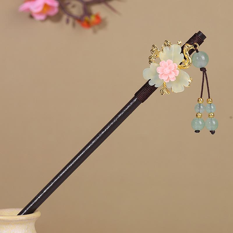 Vintage Tassel Wooden Hairpin for Women - Imitation Ebony Hanfu Accessory, Ancient Style Costume Hairpin