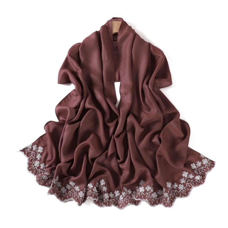 Floral Embroidered Solid Color Scarf Shawl Wrap Lightweight UV Protection Accessory Women