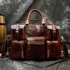 Pasta de Negócios Masculina em Couro Genuíno Couro Bovino de Primeira Camada Bolsa Masculina Portátil Bolsa para Viagem de Lazer Bolsa de Ombro com Múltiplos Bolsos
