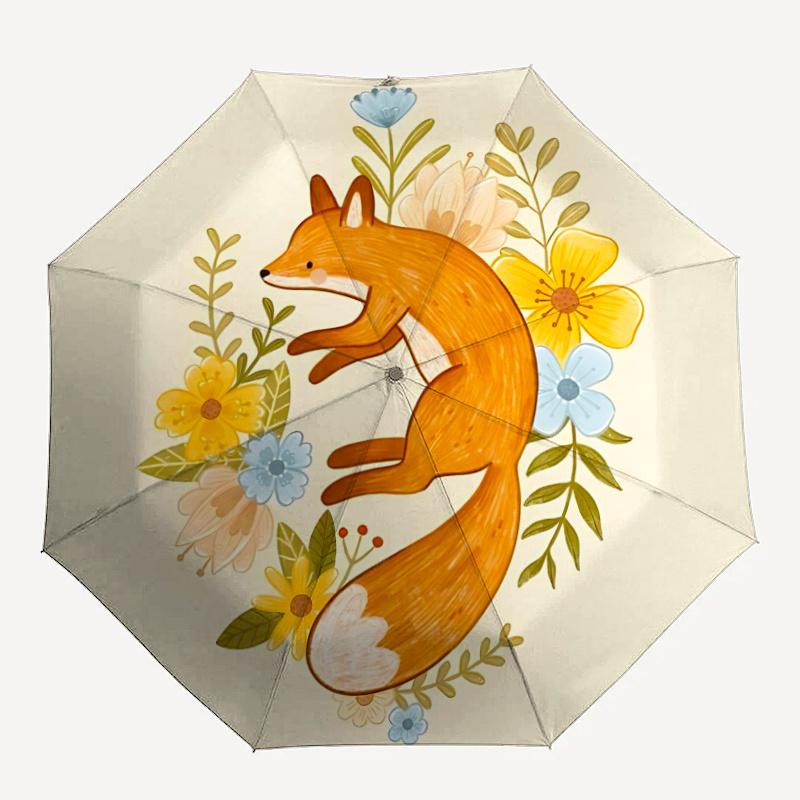 1pc Fox Flowers Automatic Open/close Umbrella, 8-Rib sturdy structure, Portable Travel Umbrella, Parties, Everyday Use,45