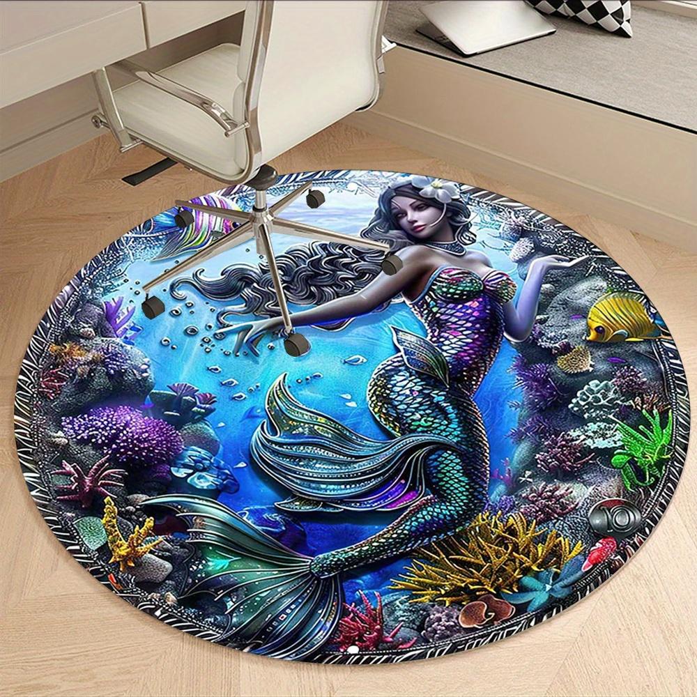 Mermaid And Underwater World Fashion Rug Nonslip Carpet Floor Mat Office Chair Mat Design For Office Decor Suitable For Various Indoor Environments