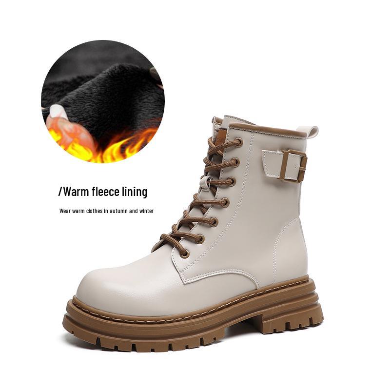 

Weiwei Женские ретро ботильоны мартин в британском стиле, белые, на шнуровке, на толстой подошве, до середины икры (Модель 68-3). 35