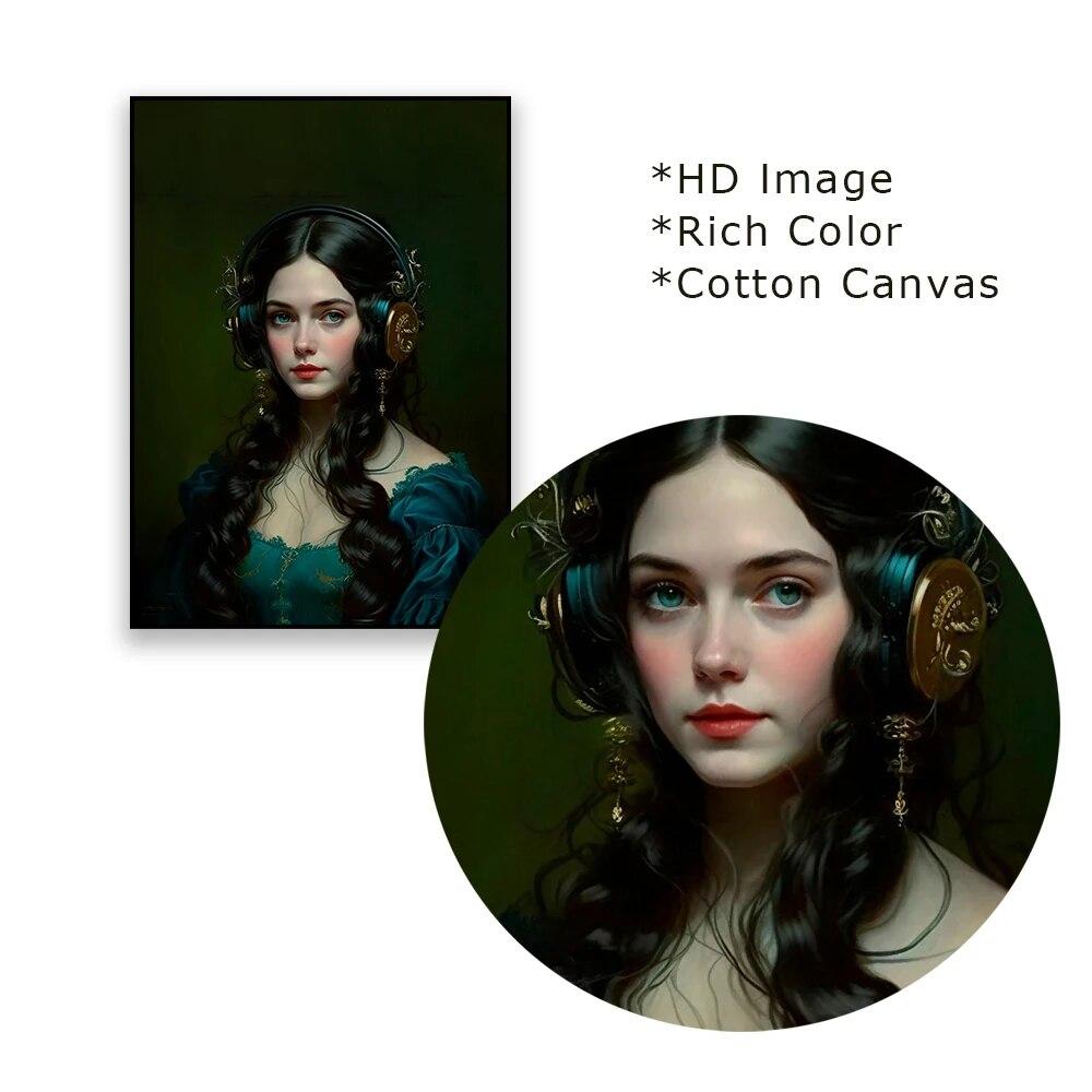 Altered Art The Royal Headphones Poster Wall Art Oil Painting Maximalist Prints Classical Portrait Canvas Painting Gallery Decor