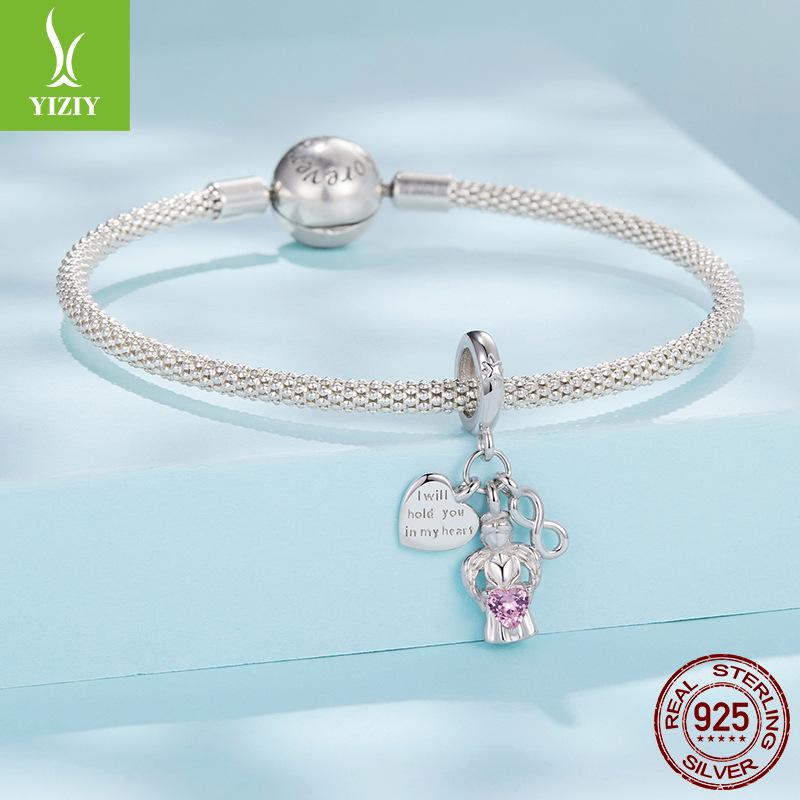 Pink Love Guardian Angel Pendant Accessories Romantic Love S925 Sterling Silver Bracelet Beaded