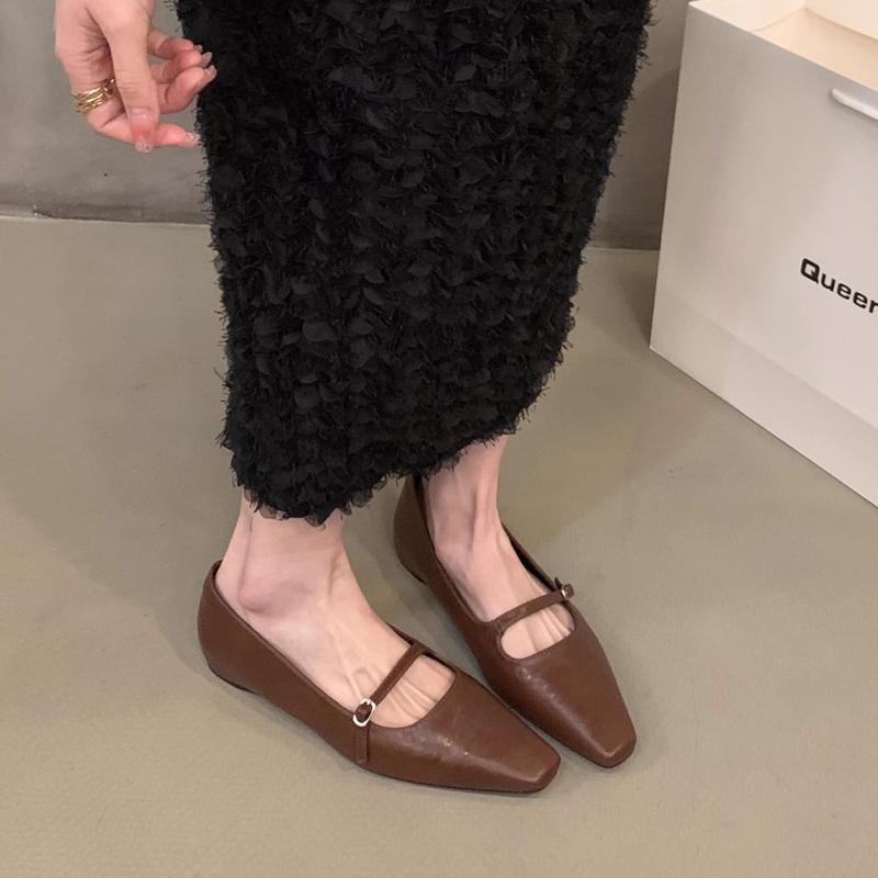 Fashion SUOJIALUN 2024 Autumn Women Flat Shoes Fashion Square Toe Shallow Slip On Single Shoes Soft Flat Heel Outdoor Dress Baot Shoes